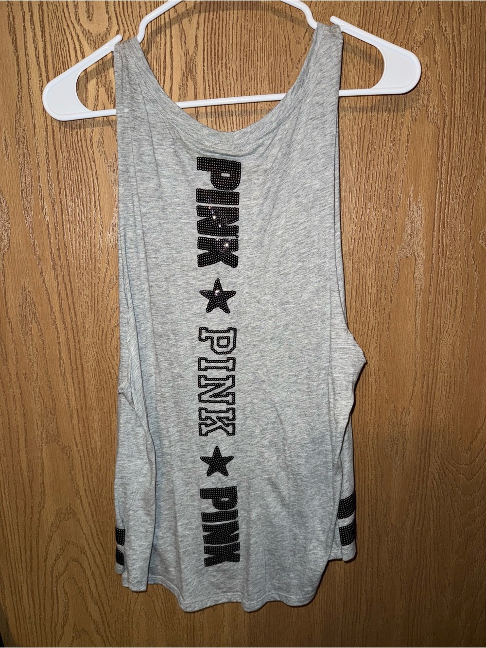 PINK Victoria's Secret Light Grey Tank with Black Flag Detail